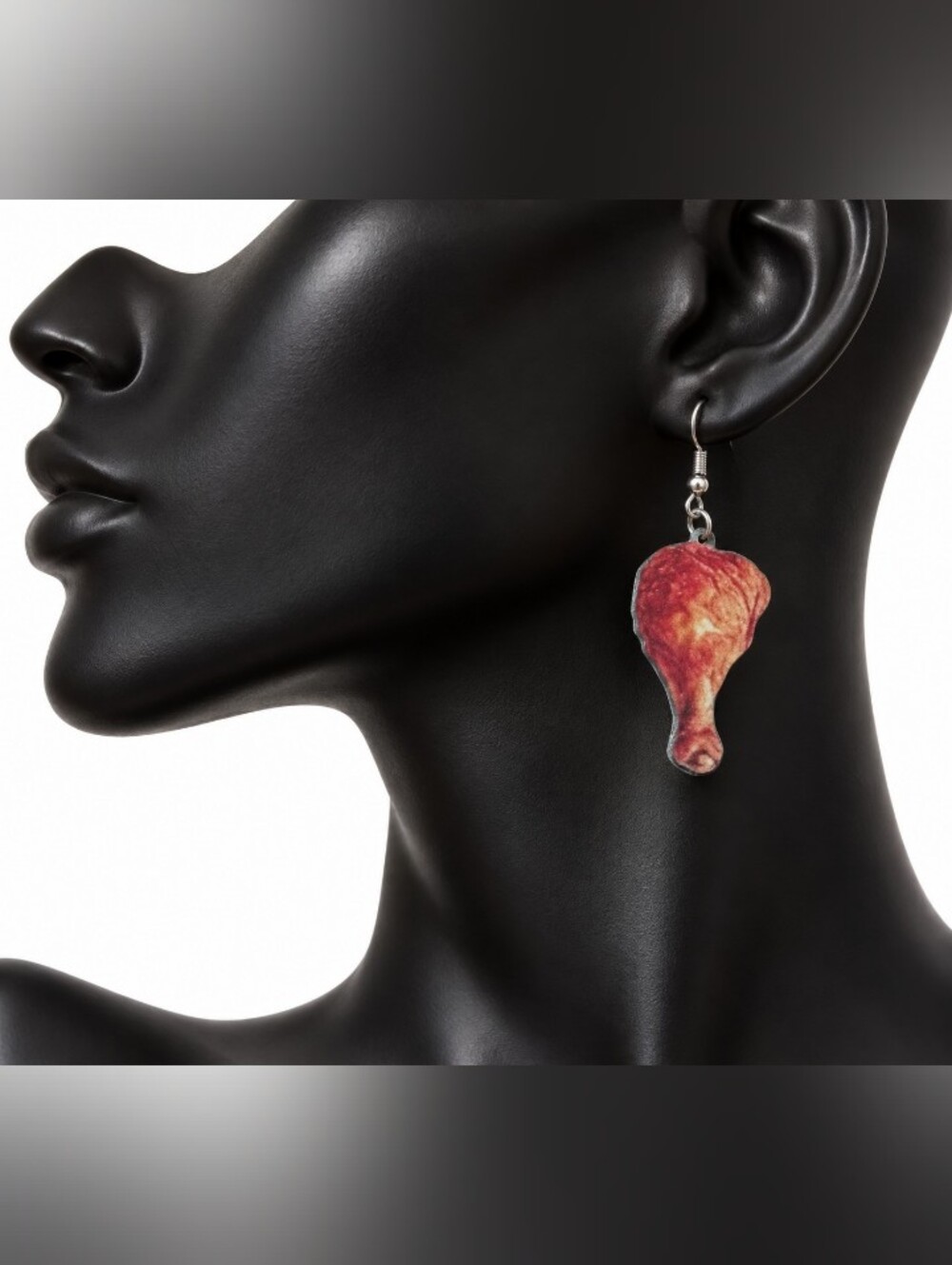 Food Earrings Silver Tone Metal Brown Novelty Fried Chicken Fashion Jewelry